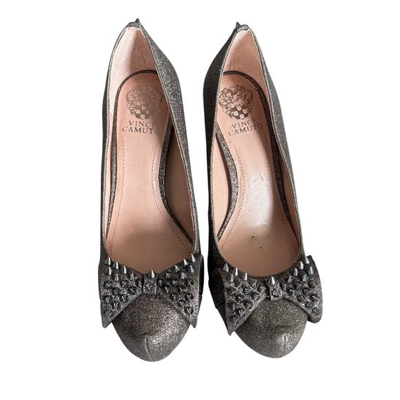 Vince Camuto Jamma Pump, Bronzite Glitter Spike Heels with Bow Sz 8.5 - 5” heel - Picture 2 of 8